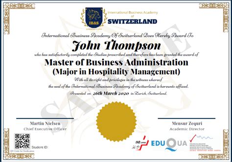 Master Of Business Administration Hospitality Management Ibas