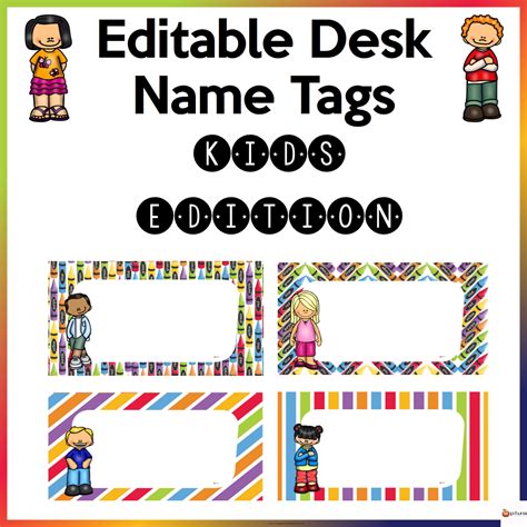 Editable Desk Name Tags Kids Theme Made By Teachers