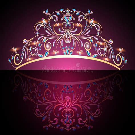 Crown Tiara Womens Gold With Precious Stones Stock Vector