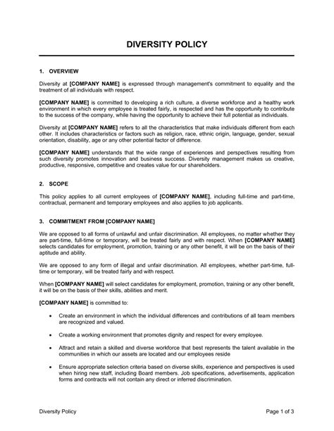 Diversity And Inclusion Policy Template