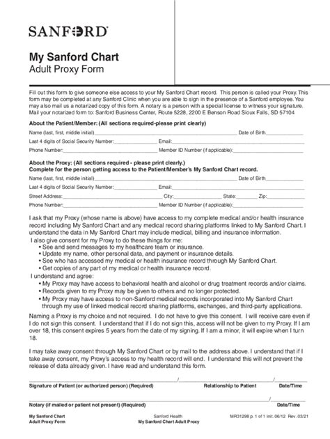 2021 2024 Sanford Adultteen Proxy Form Fill Online Printable Fillable Blank Pdffiller