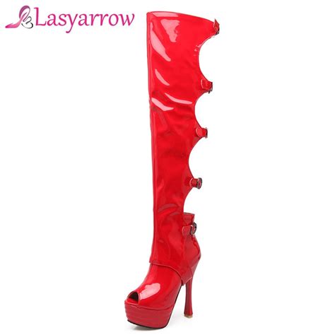 Buy Lasyarrow Sexy Patent Leather Women Over The Knee Boots Ladies Platform