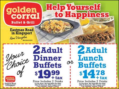 The golden corral breakfast menu is jam packed with every type of food you could want to eat during breakfast. Golden Corral Restaurant Coupons - Printable & Online | Golden corral coupons, Free food coupons ...