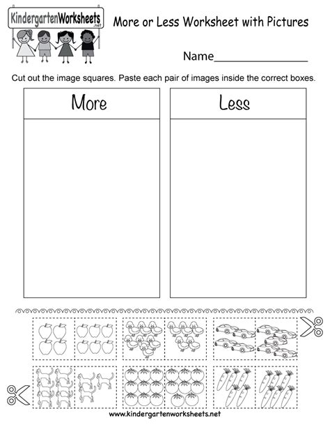 Math Worksheets For Kindergarten More Or Less