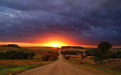 Beautiful Sunset Pretty Country Road Sunset Trees Clouds Hd