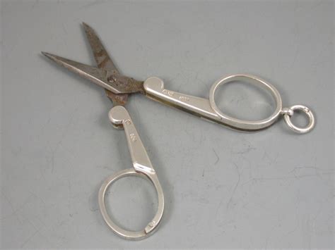 Pair Victorian Silver Mounted Steel Folding Scissors By Henry William
