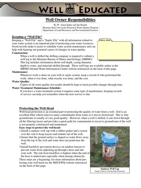Well Fact Sheet Well Owner Responsibilities Pdf Aquifer Groundwater