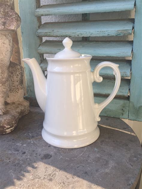 Antique Coffee Pot Thick Walled Porcelain White Ironstone Vintage