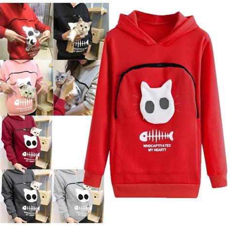 Buy Womens Sweatshirt Animal Pouch Hood Tops Carry Cat Breathable