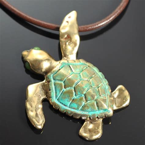 Sea Turtle Pendant Necklace Bronze Large Anisa Stewart