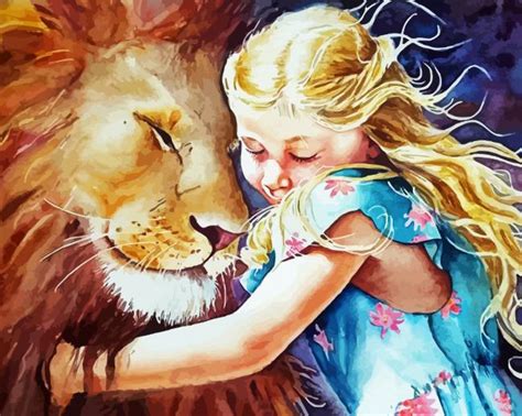 Blond Girl Hugging Lion Paint By Numbers Canvas Paint By Numbers