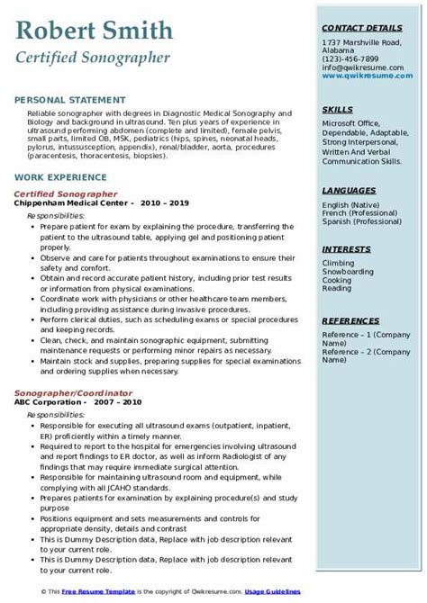 sonographer resume samples qwikresume