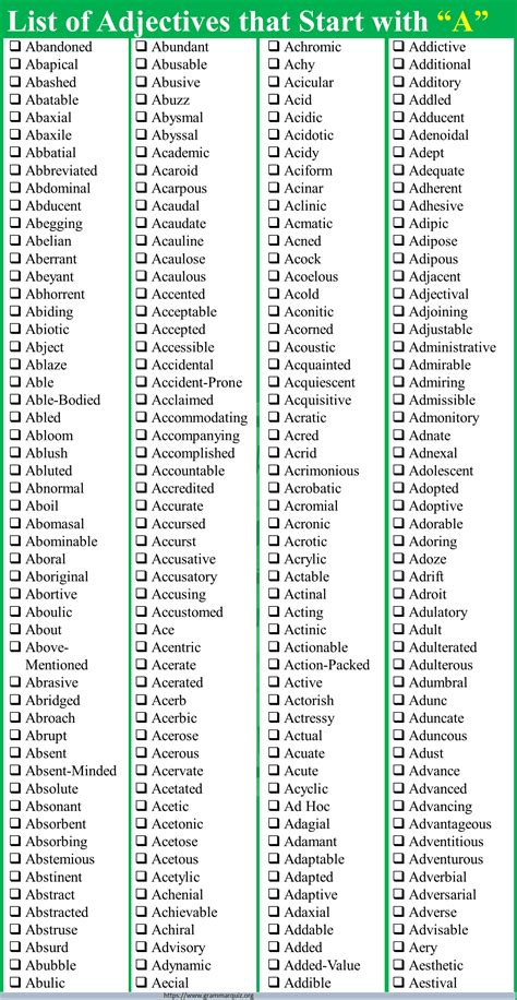 A Z List Of Adjectives That Start With A 1000 Adjective Words With A