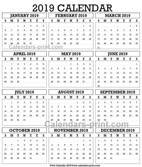 20 Yearly Calendar 2019 Free Download Printable Calendar Templates ️