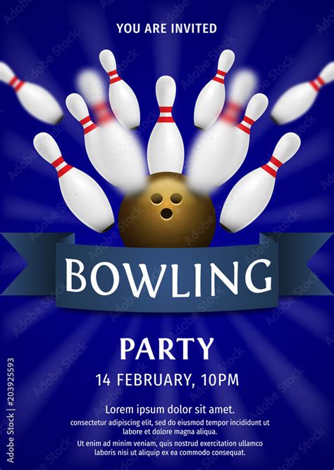 Bowling Party Flyer Template Illustration Bright Bowling Tournament