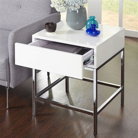 Simple Living White Metal High Gloss End Table Overstock 12525045