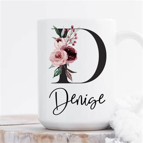 Personalized Initial Mug Floral Letter Name Mug Watercolor Etsy