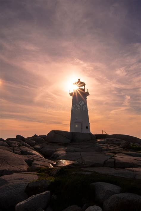 Peggy S Cove Lighthouse At Sunset Stock Image Image Of Peggy Nova