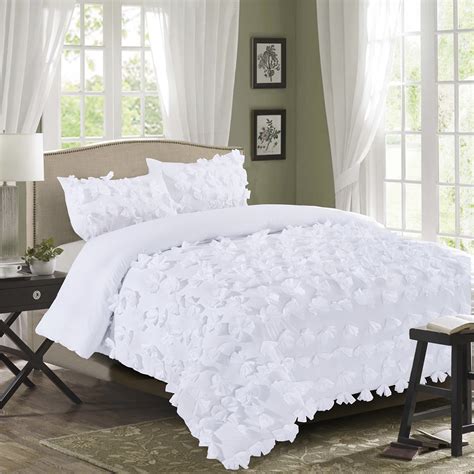 3 Piece Romantic White Comforter Set Premium Microfiber Queen