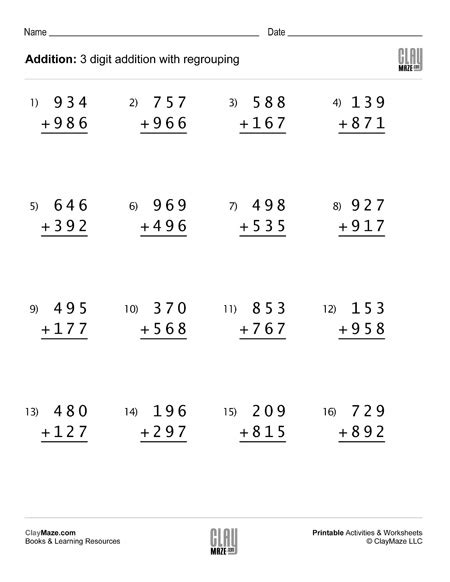 You will need adobe acrobat reader to view the worksheet or answers. 3 digit addition worksheet with regrouping (Set 1 ...