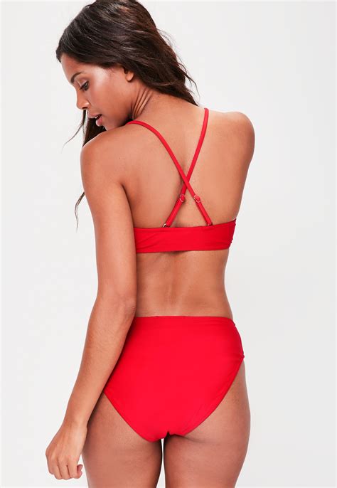 Lyst Missguided Red High Waist Bikini Bottoms Mix Match In Red