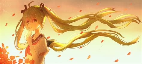 Flower Petals Crying Flower In Hair Long Hair Sakura Miku Anime