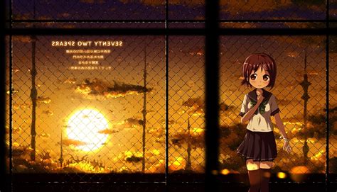 Wallpaper Bandage Towers Sunset Anime Girl School Girl Fence