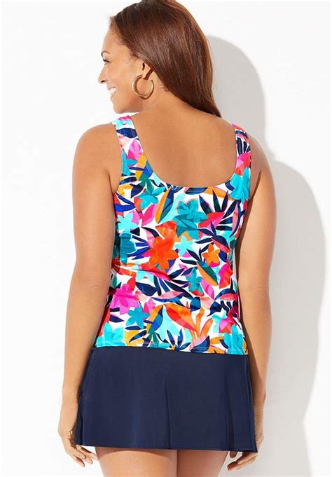 Classic Tankini Set With Skirt Multi Tropical Navy Swimsuits For All