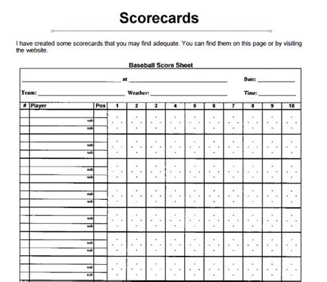 Baseball Scorecard Sample Baseball Scores Templates