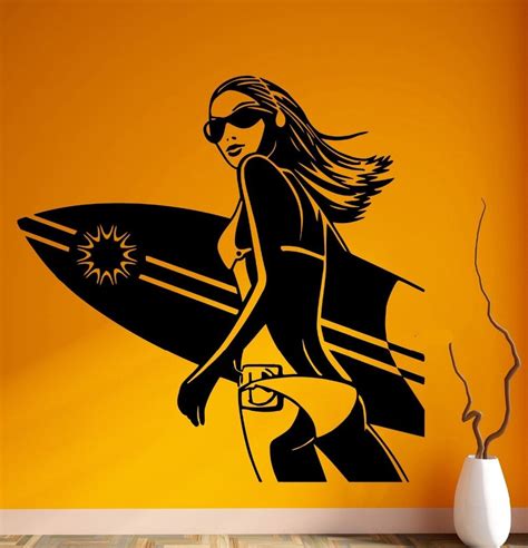 Wall Stickers Vinyl Decal Sexy Girl Surf Board Extreme Sports Beach