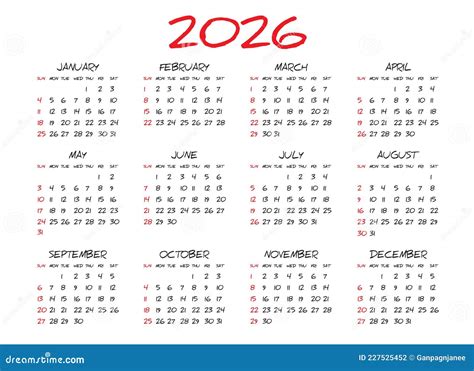 Monthly Calendar Template For 2026 Year Simple Calendar Design