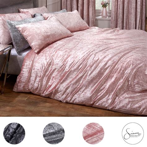 Sienna Crinkle Crushed Velvet Duvet Cover With Pillowcase Valencia Bedding Set Ebay