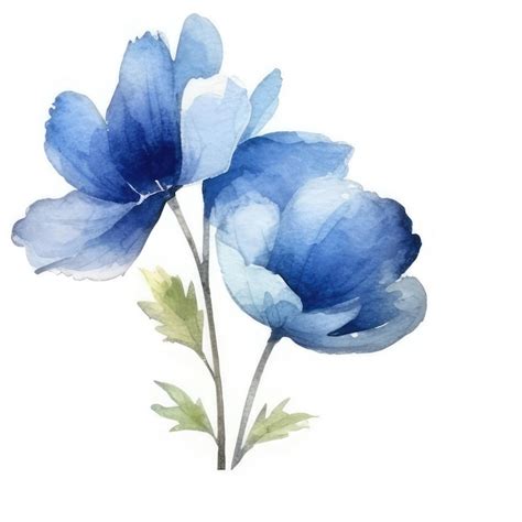 Premium Photo A Watercolor Painting Of Blue Flowers With Green Leaves