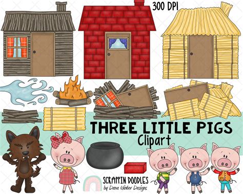 Three Little Pigs Clipart Nursery Rhyme Fairy Tale Graphics Big