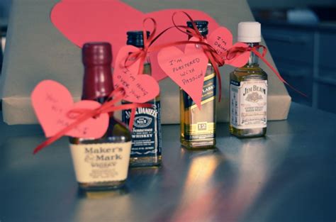 This diy valentine's day gift basket is so easy to make, and it's so cute! Mr. Kate - DIY liquor and hearts valentine for guys