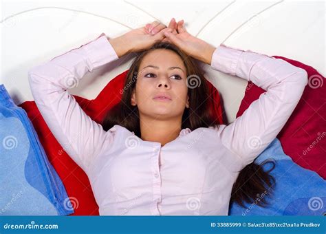 Depressed Woman Lying In Bed Stock Image Image Of Pretty Beauty