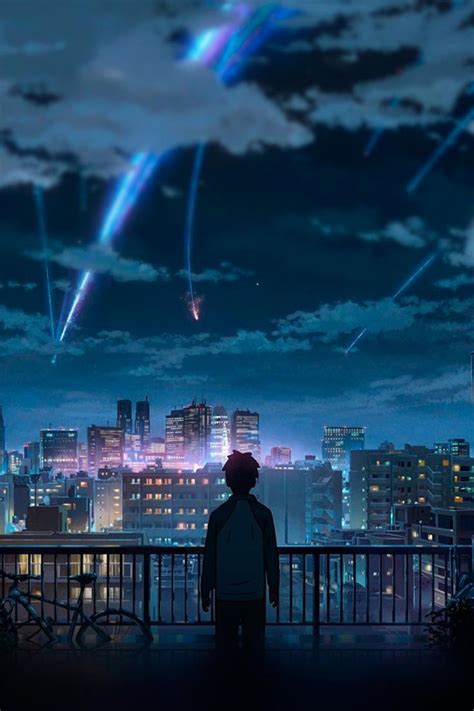 Taki Watches Comet Tiamat Night Sky Photos Anime Kimi No Na Wa