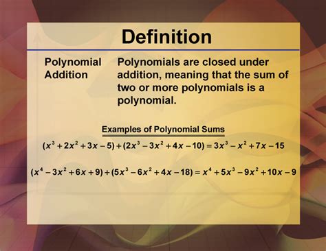Definition Polynomial Concepts Polynomial Addition Media4math