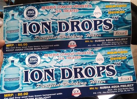 Transparent Plastic Ion Drops Purified Drinking Water Packaging Size Ltr Packaging Type