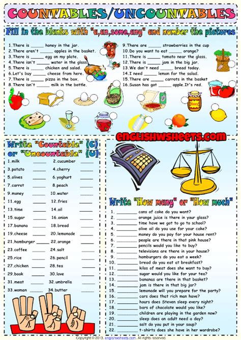 Countables And Uncountables Esl Exercises Worksheet