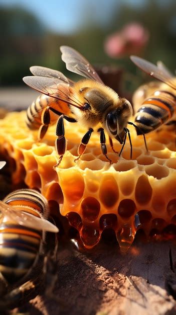 Premium Ai Image Capture Busy Worker Bees Collecting Nectar From