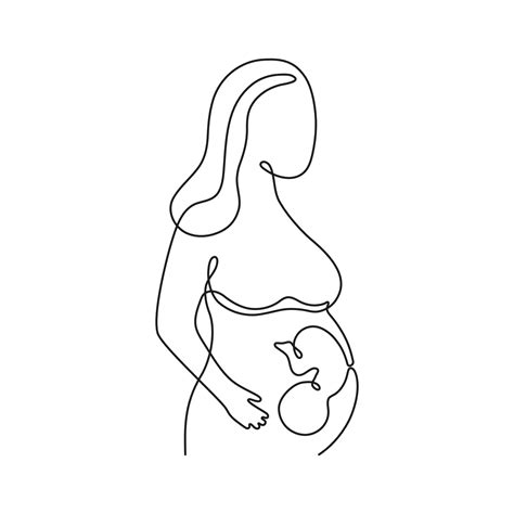 Pregnant Woman With Babies In Womb Continuous Art Line One Drawing