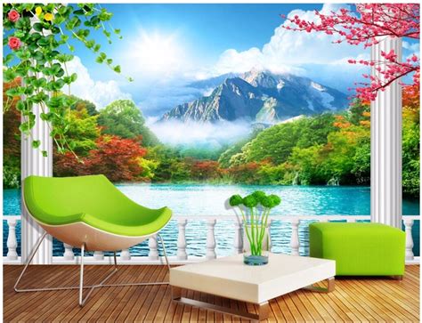 Custom Mural 3d Photo Wallpaper Living Room The Balcony Mountain Lake