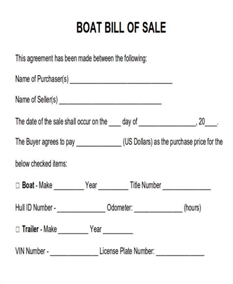 Sailboat Bill Of Sale Template