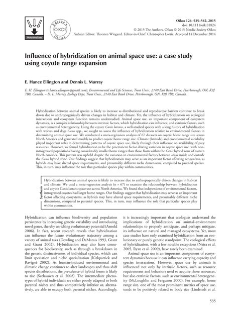 Pdf Influence Of Hybridization On Animal Space Use A Case Study