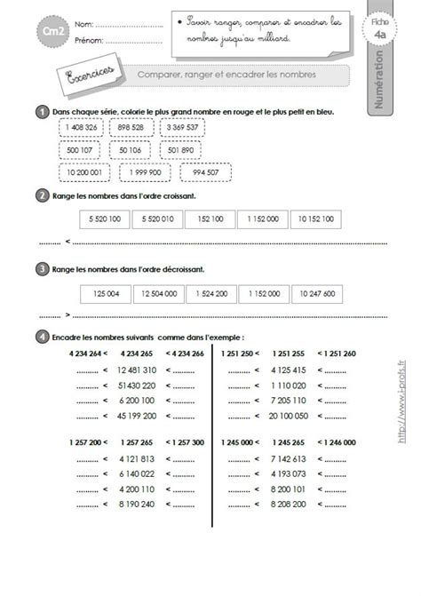 Encadrer Les Nombres Entiers Cm2 Encadrer Des Nombres Cm1 Exercices