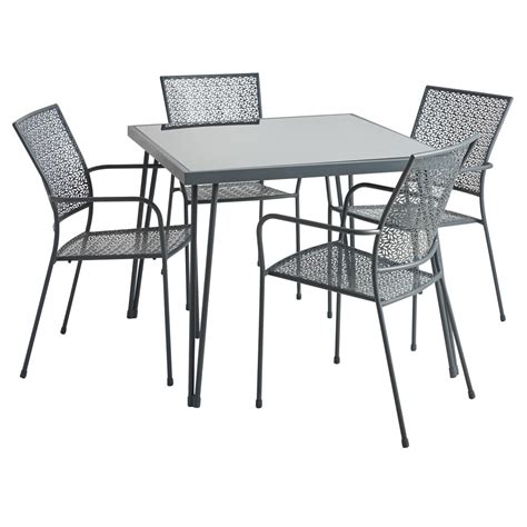Metal dining table set 4 seater. Wilko Garden Metal Grey Dining Set 4 Seater | Wilko