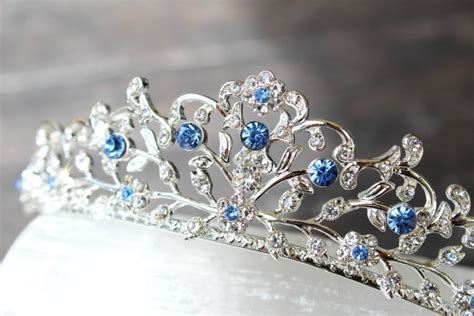 something blue bridal tiara swarovski crystal bridal crown blue tiara cinderella tiara