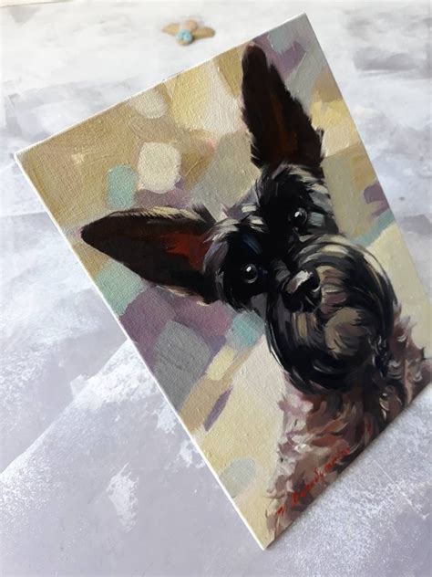 Custom Pet Portrait Black Dog Painting Original Art Etsy
