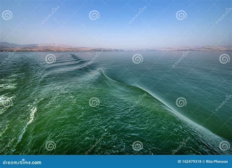 Beautiful Detailed View Of The Green Blue Waves On The Sea Of Galilee